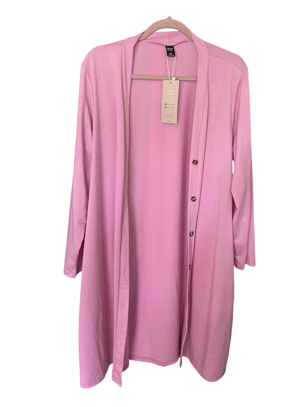 EMERY ROSE PINK LONG BUTTON CARDIGAN - Picture 3 of 5
